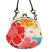 がま口ショルダーポシェット 市松に桜(水色)